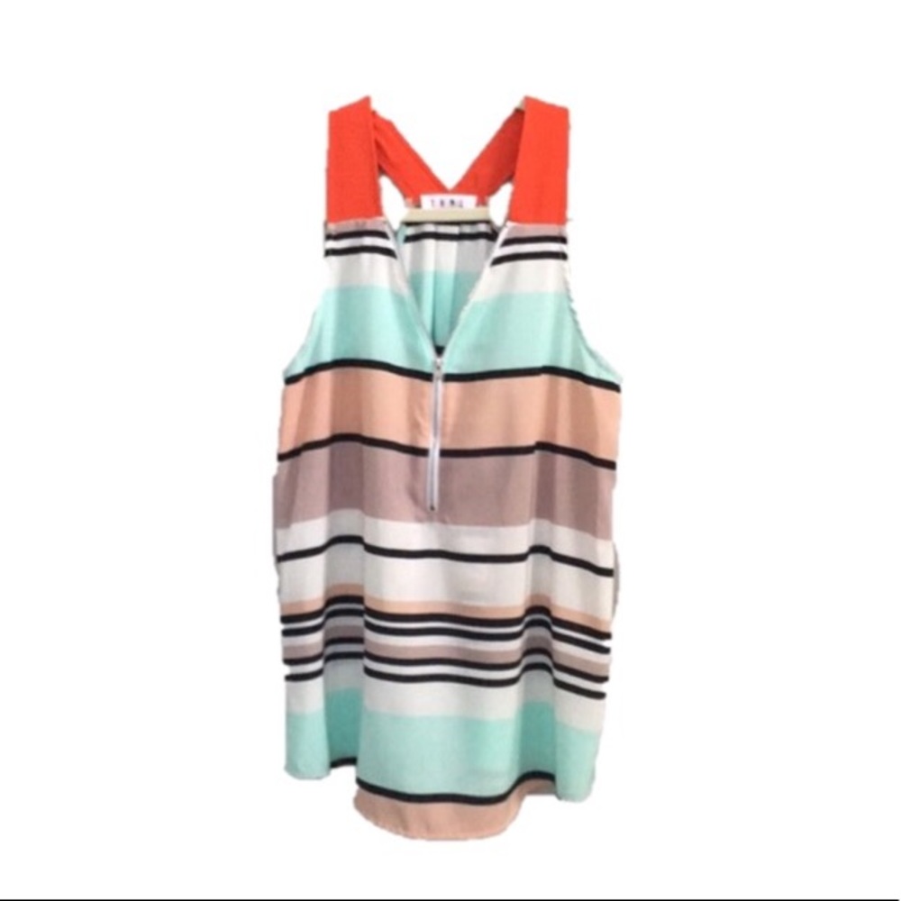 THML Anthro. Sleeveless Racerback Stripe Zip Tank Top